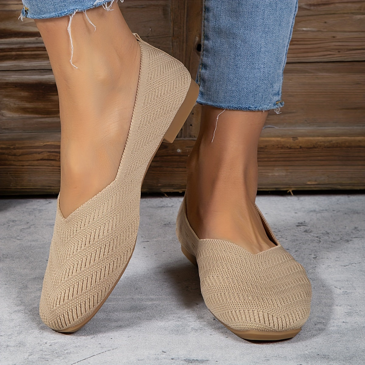 Women's Knitted Ballet Flats Comfy Slip On Shoes