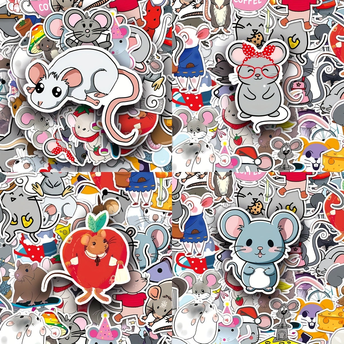50pcs Mouse Cartoon Animal Stickers for Laptop Helmet Desktop Water Cup