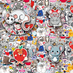50pcs Mouse Cartoon Animal Stickers for Laptop Helmet Desktop Water Cup