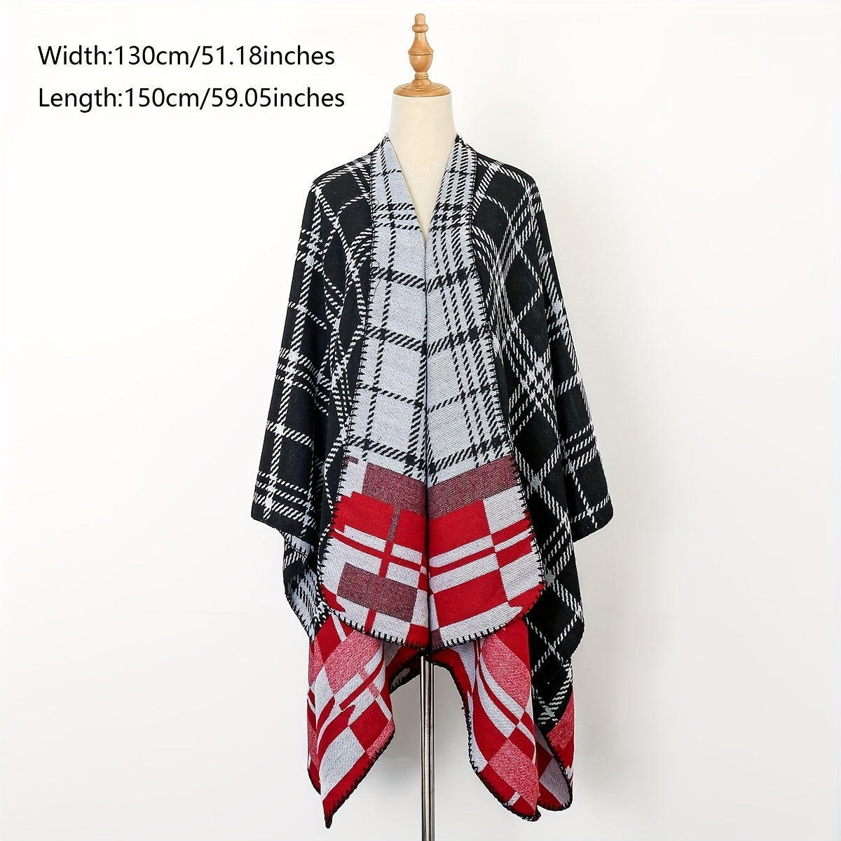 Geometric Plaid Jacquard Shawl Wrap Boho Cape