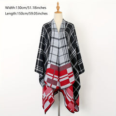 Geometric Plaid Jacquard Shawl Wrap Boho Cape