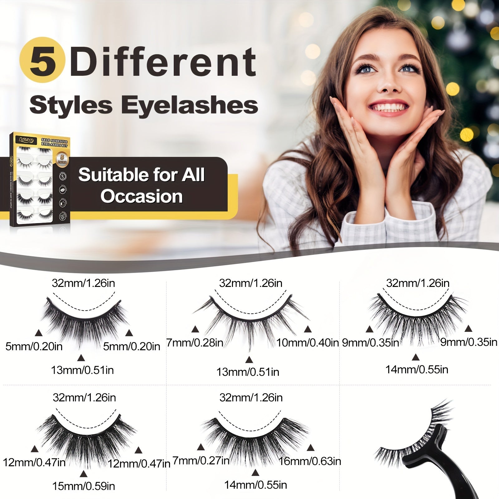 5 Pairs Reusable False Eyelashes Natural Soft Look with Tweezers No Glue Needed