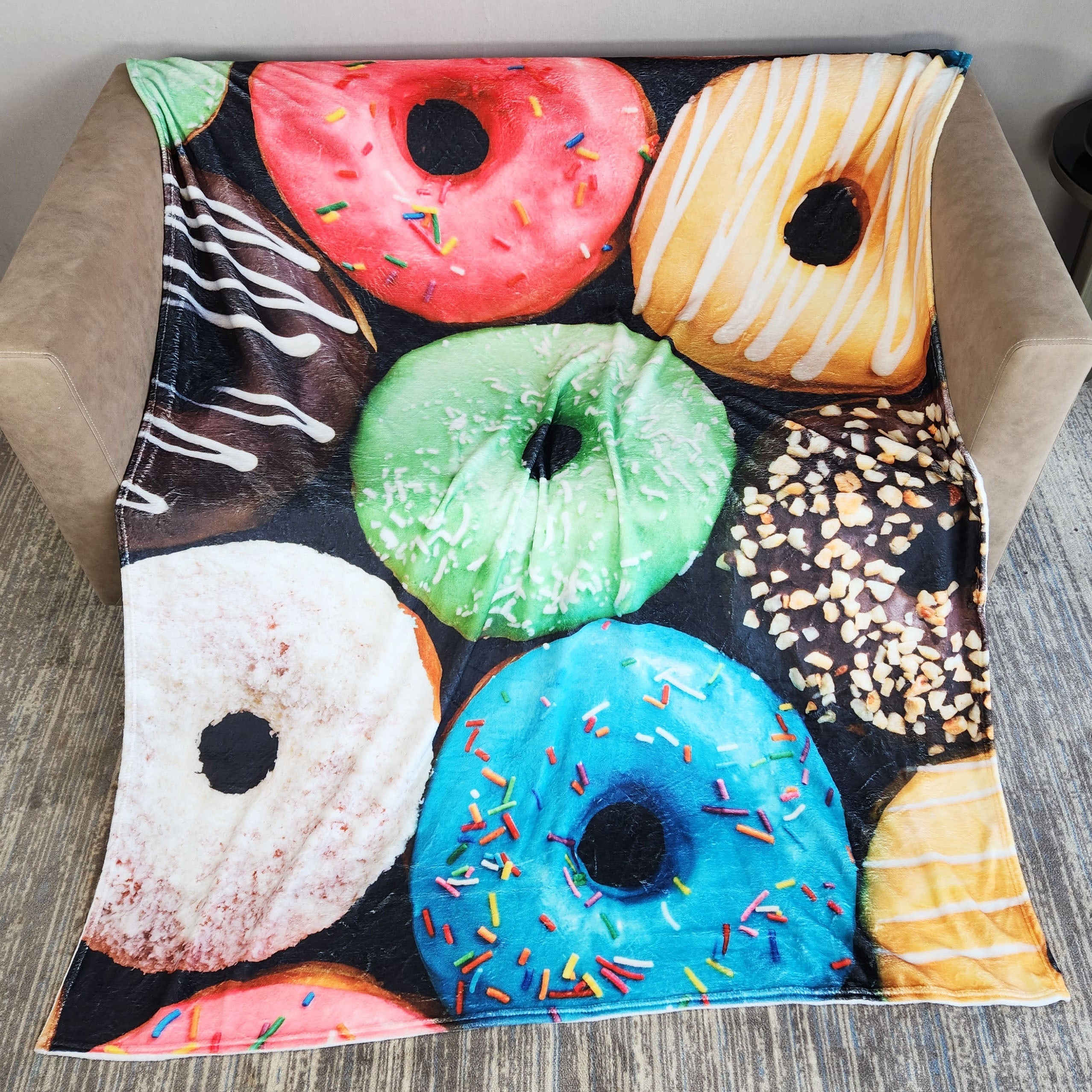 3D Donut Print Throw Blanket Warm Flannel Casual Blanket