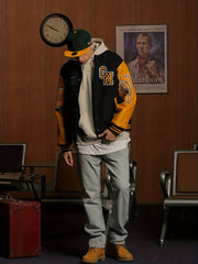 Embroidery Varsity Pu Jacket Men's Casual Faux Leather Jacket