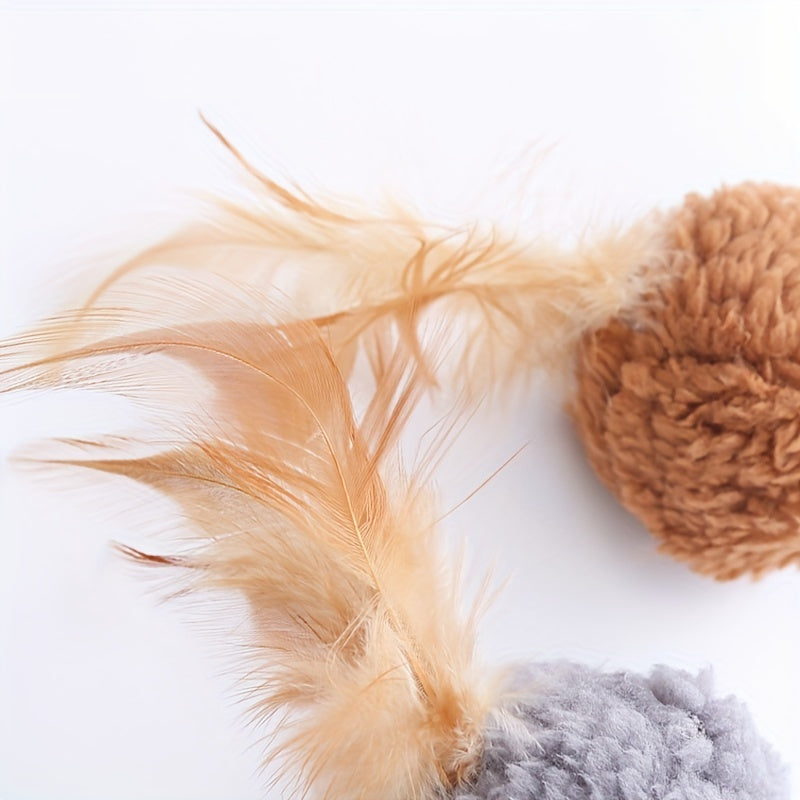 Interactive Cat Teaser Toy Plush Ball with Feathers