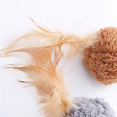 Interactive Cat Teaser Toy Plush Ball with Feathers