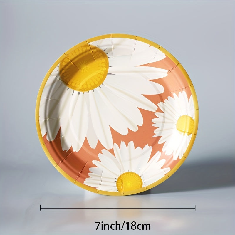 Daisy Tableware Set Disposable Cups Plates Napkins Flower Pattern Party Decor