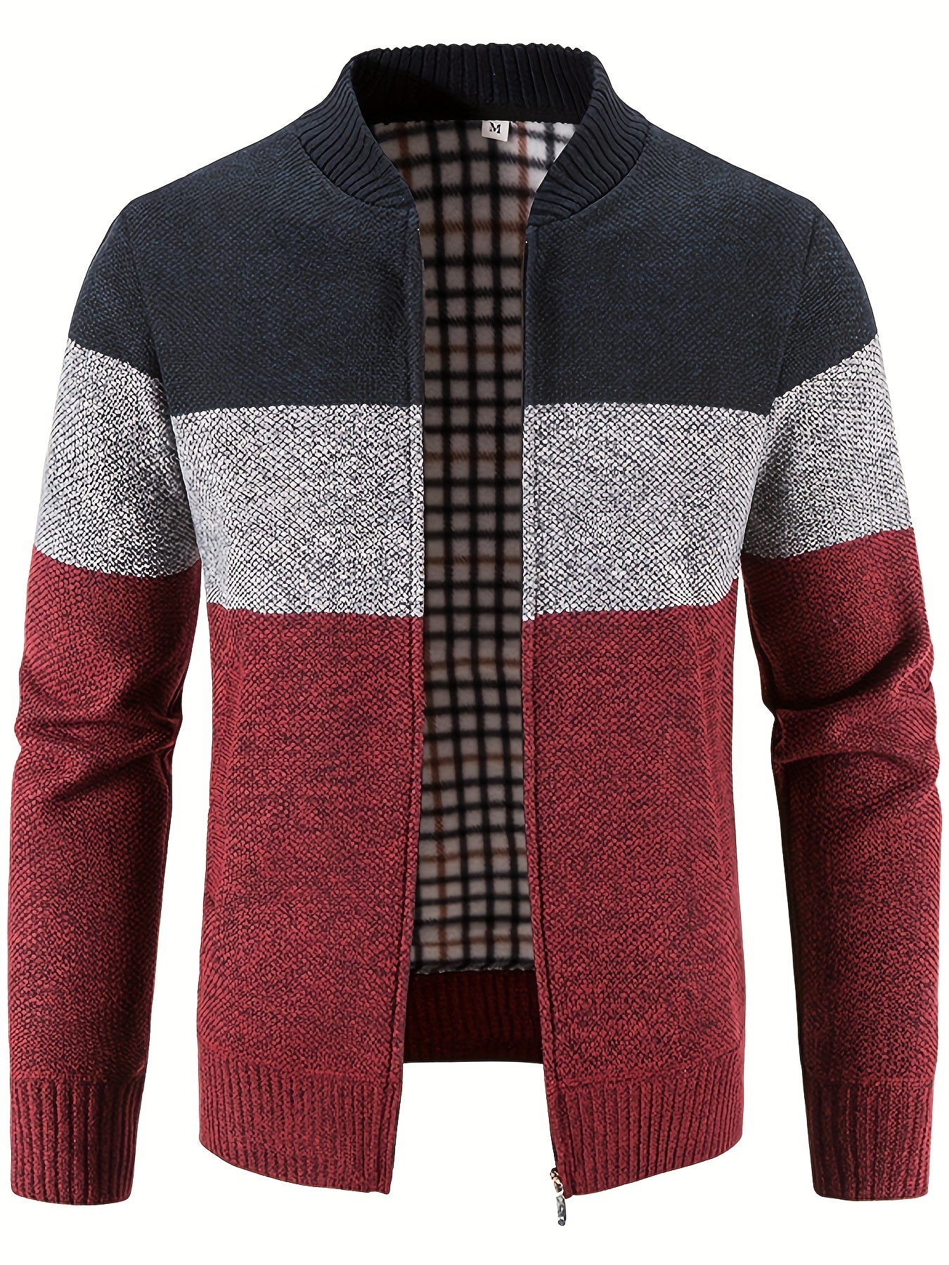 Men's Casual Fleece Jacket Warm Zip Up Knitted Cardigan