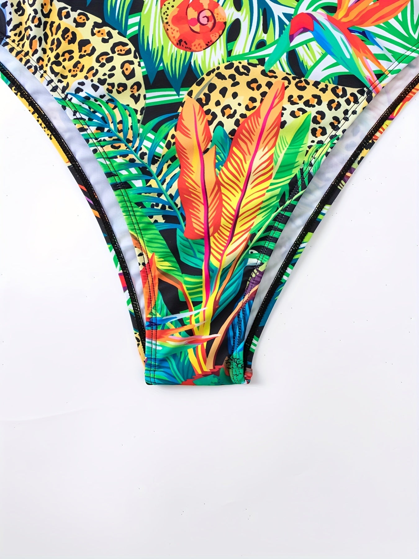 Leopard Print Plunge V Neck One Piece Swimsuit