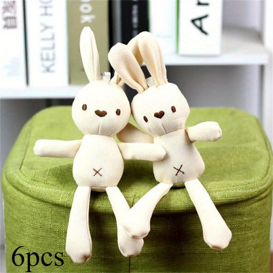 6pcs Corn Rabbit Plush Toy Beige & Rabbit with Brown Ears Overalls & Red Pants