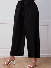  Solid Elastic Drawstring Wide Leg Pants