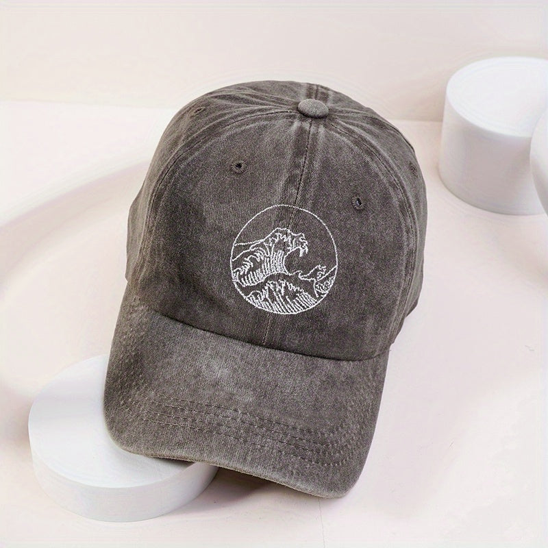Vintage Ocean Wave Print Embroidered Baseball Cap