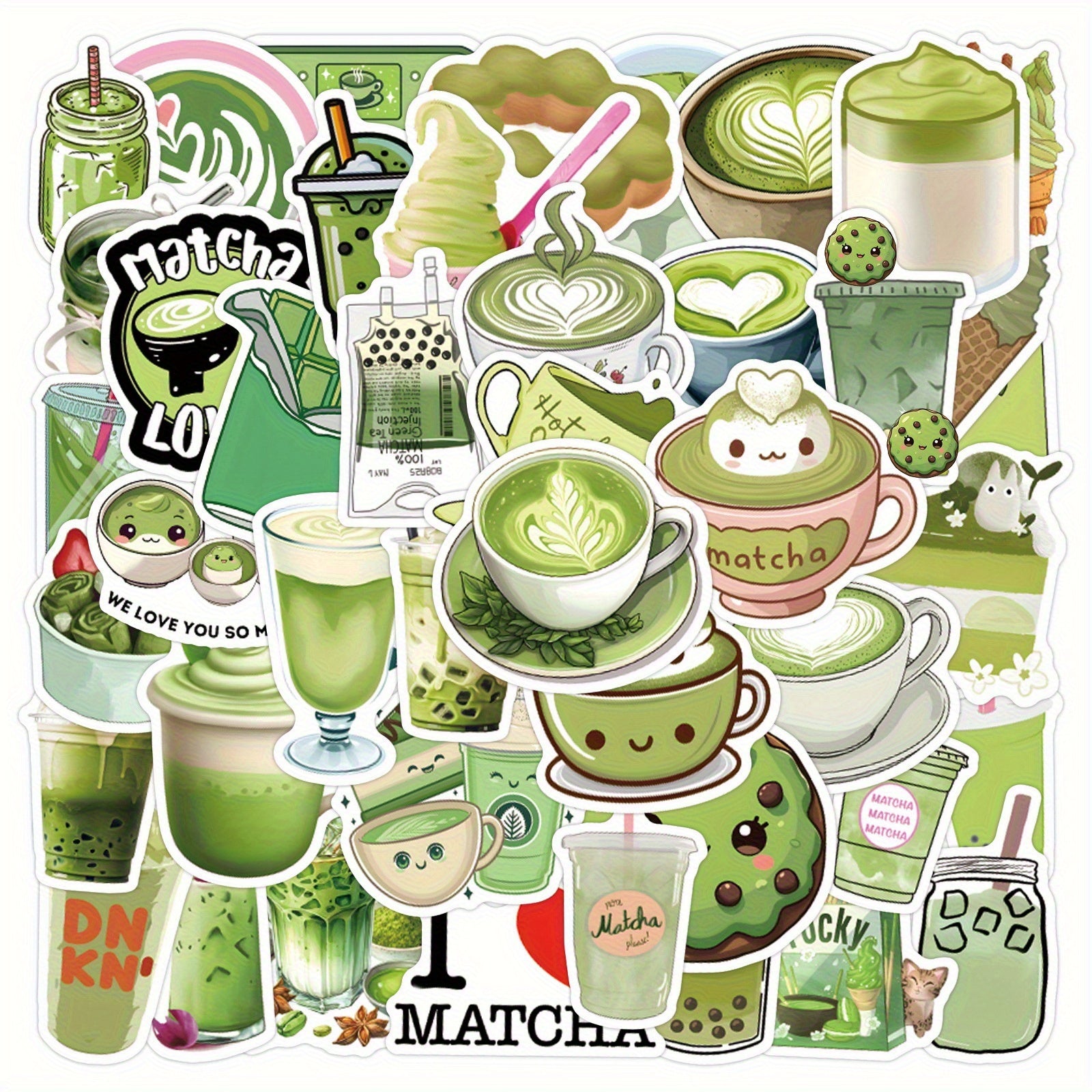 55pcs Green Matcha Dessert Series Cartoon Stickers