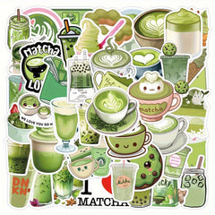 55pcs Green Matcha Dessert Series Cartoon Stickers
