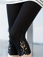 Lace Stitching Skinny Capris Leggings Women's Clothing