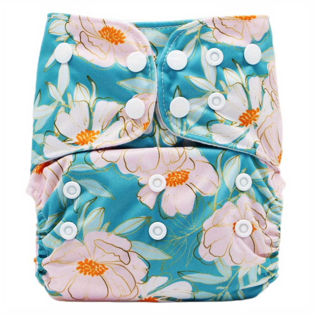 Adjustable Baby Cloth Diaper with Flower Print - One Size