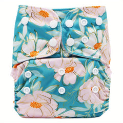 Adjustable Baby Cloth Diaper with Flower Print - One Size