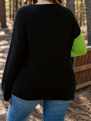 Colorblock Cut Out Long Sleeve Sweater