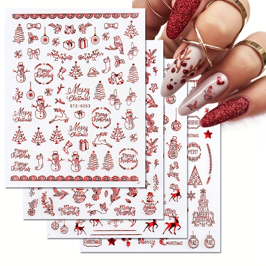 9pcs Christmas Nail Art Stickers Snowflake Elk Christmas Tree Nails