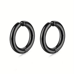 Stainless Steel Smooth Round Clip Earrings for Men
