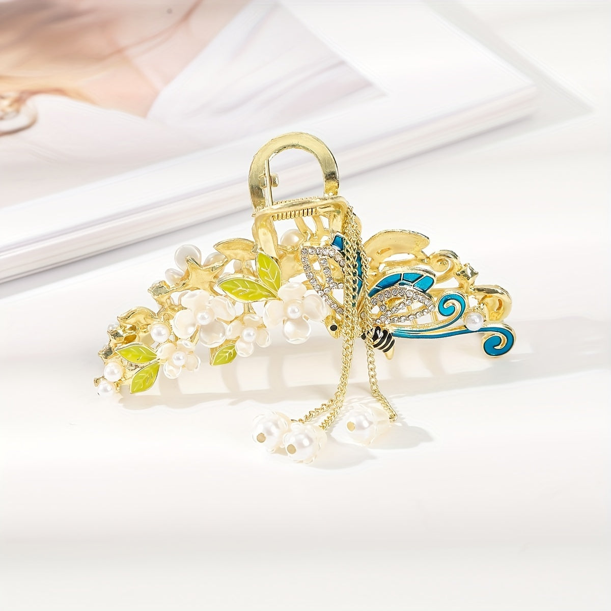 Bee Flower Rhinestone Hair Claw Clip Tassel Ponytail Hair Clamps