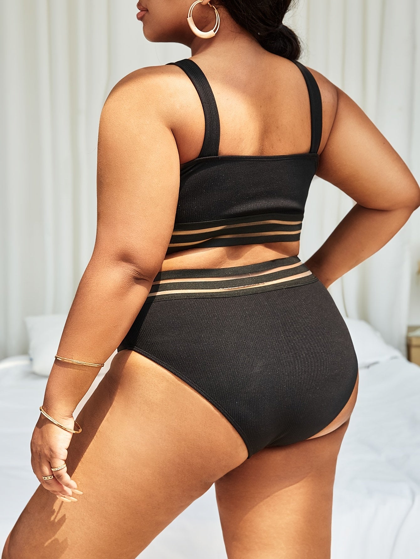  Striped Bikini Set Round Neck Swimsuit 2 Piece
