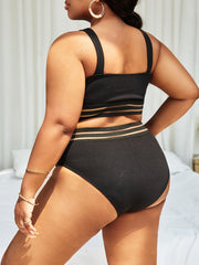  Striped Bikini Set Round Neck Swimsuit 2 Piece