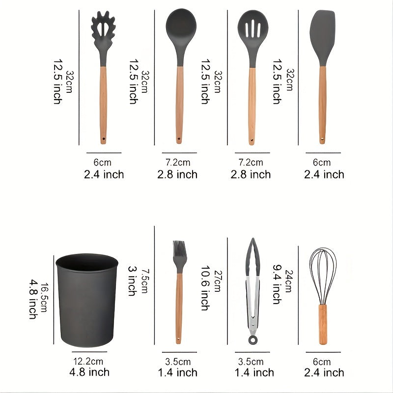 12pcs Silicone Utensil Set Non Stick Kitchen Cooking Spatula Spoon