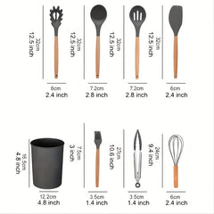 12pcs Silicone Utensil Set Non Stick Kitchen Cooking Spatula Spoon
