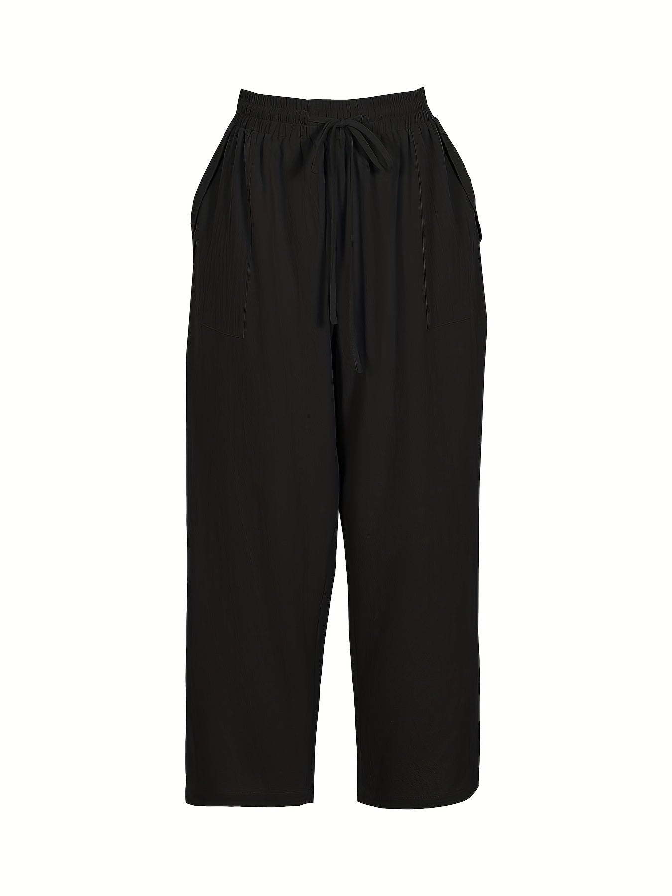  Solid Straight Leg Drawstring Pants With Pockets