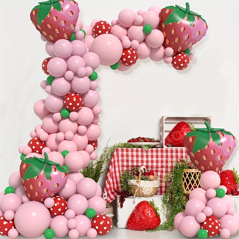 123pcs Strawberry Balloon Arch Kit for Baby Shower Birthday Party