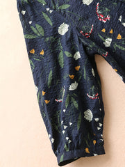  Floral Print Boho Shirt 3/4 Sleeve Ruffled Blouse