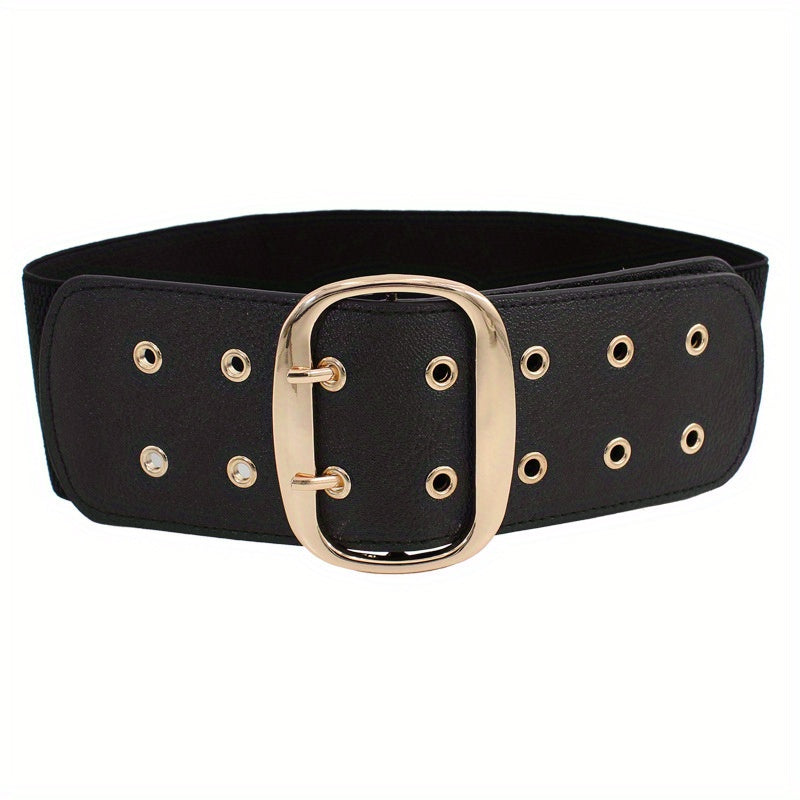 Vintage Punk Oversized Buckle Belt PU Girdle Elastic Wide Waistband