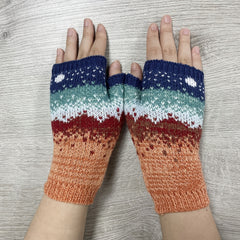 Gradient Knit Gloves Moon Jacquard Half Finger Warm Gloves For Women