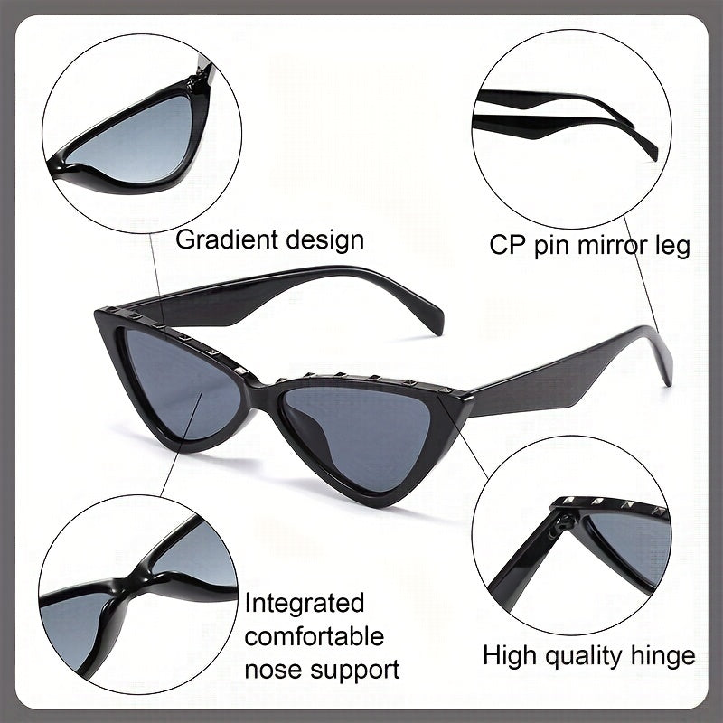 Y2K Cat Eye Sunglasses Rivet Anti Glare Glasses UV400 with Case