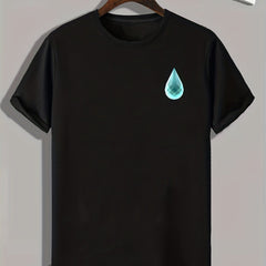 Water Drop Print Men's Comfy T shirt Active Slightly Stretch Breathable Tee