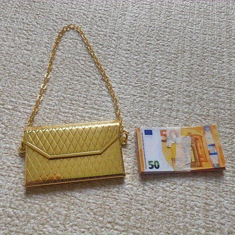 1:12 Scale Mini Metal Clutch Purse w/ Chain Strap & Mini Euro Notes DIY Prop