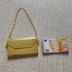 1:12 Scale Mini Metal Clutch Purse w/ Chain Strap & Mini Euro Notes DIY Prop