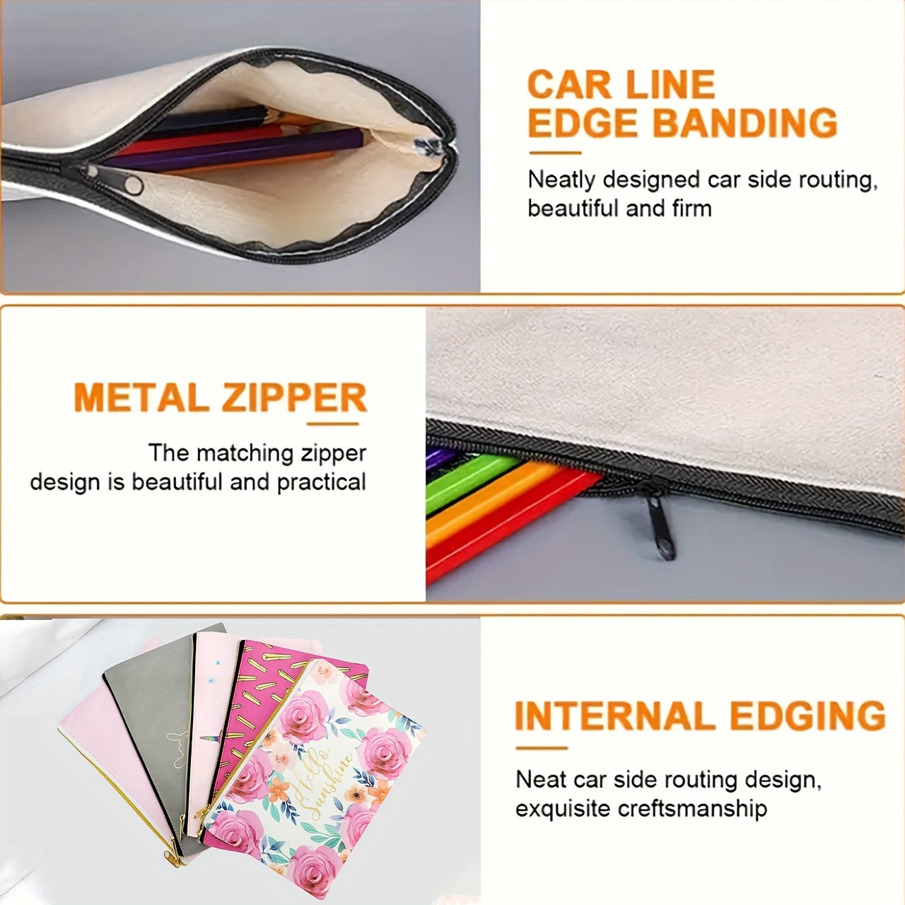 DIY Canvas Cosmetic Bag Zipper Makeup Pouch Travel Coin Purse