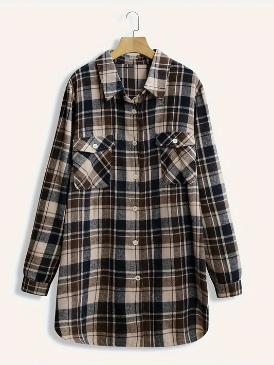 Plaid Print Button Up Long Sleeve Blouse Plus Size