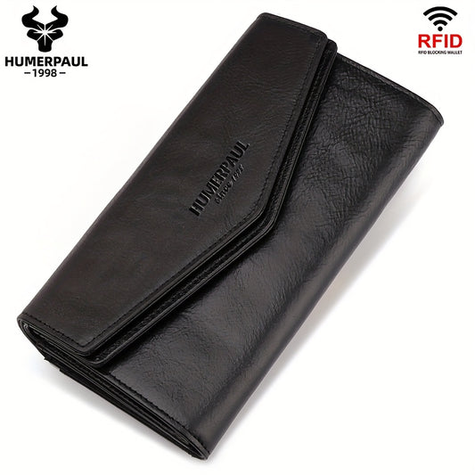 Women's Envelope Clutch Wallet Top Grain Leather Buckle Closure
