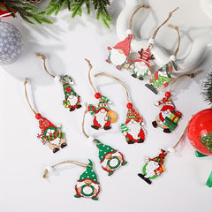 12pcs Christmas Painted Wooden Pendant Hanging Decor Room Decor