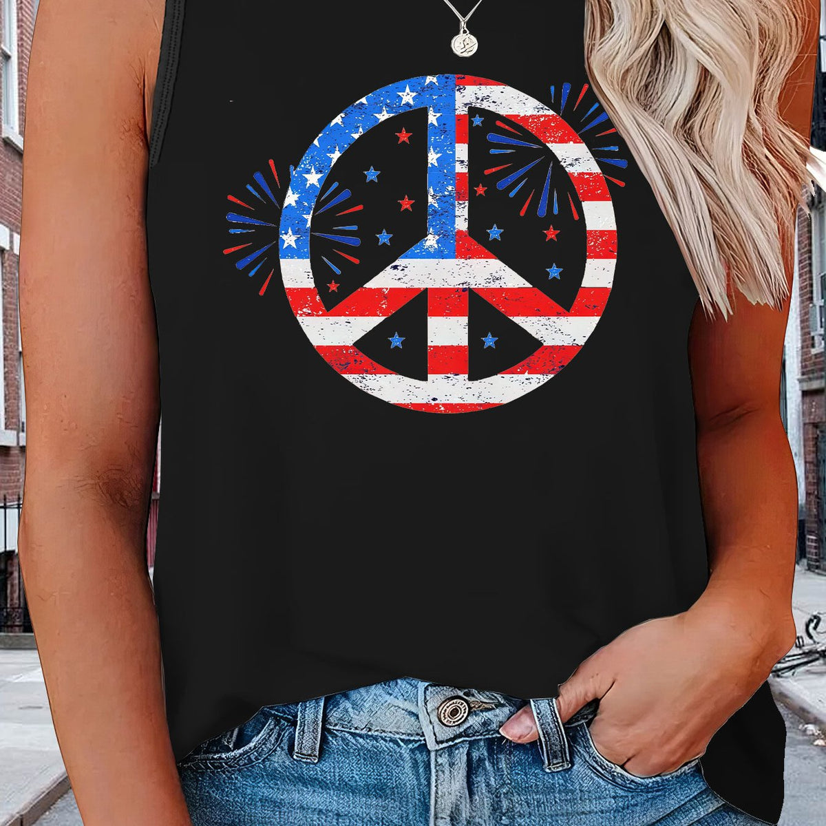  Independence Casual Tank Top Women's Plus Flag Pattern Graphic Print