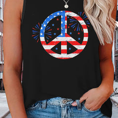  Independence Casual Tank Top Women's Plus Flag Pattern Graphic Print