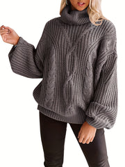  Casual Solid Lantern Sleeve Pullover Sweater