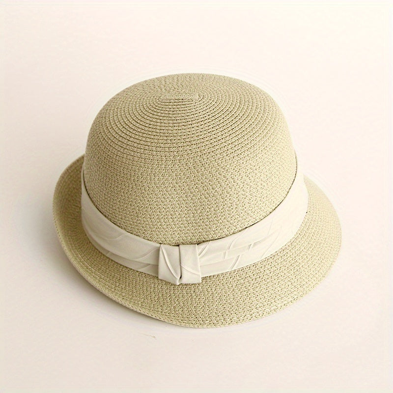 Rolled Brim Straw Fedora Sun Hat Unisex Jazz Cap Solid Color Summer Beach Hats