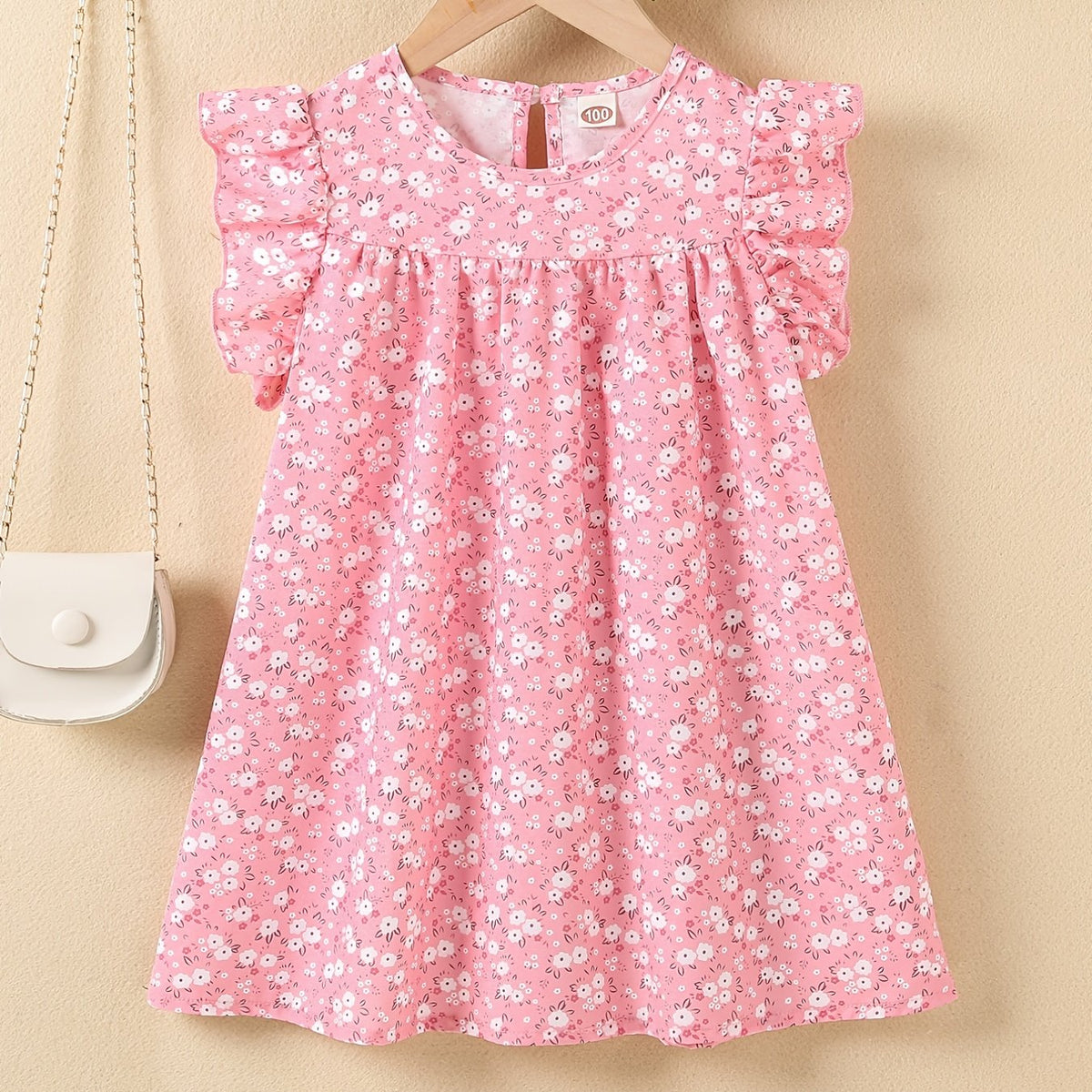 Girls Floral Dress Round Neck Sleeveless Ruffles Princess Dress Kids Summer Clot