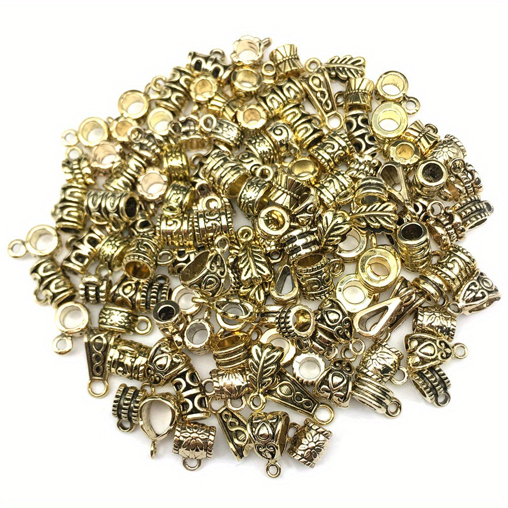 120pcs Antique Silver/Gold Clasps Connector Bail Tube Beads for DIY Jewelry