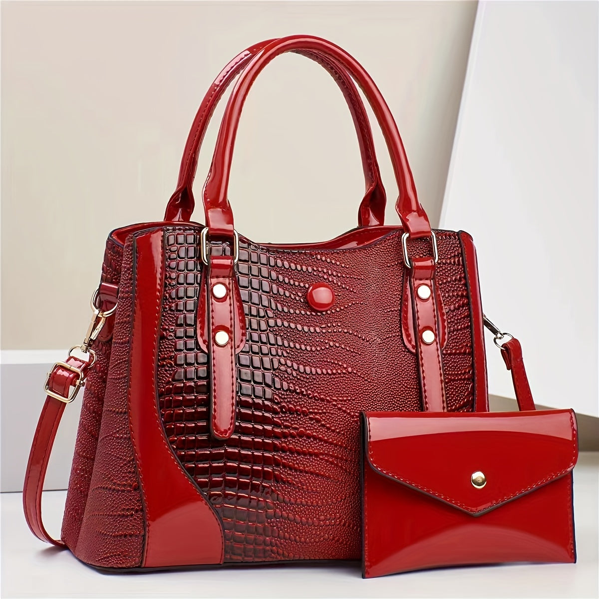 Vintage Crocodile Embossed PU Leather Handbags Set