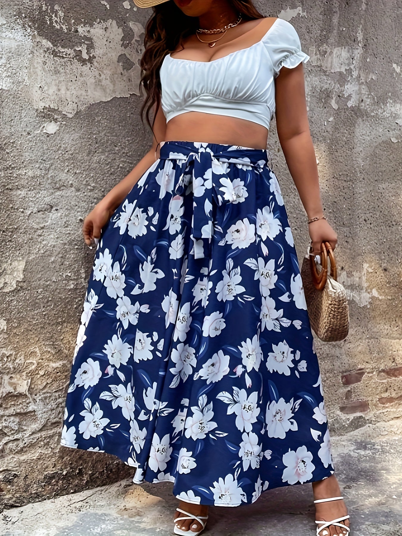  Floral Tie Front Maxi Skirt